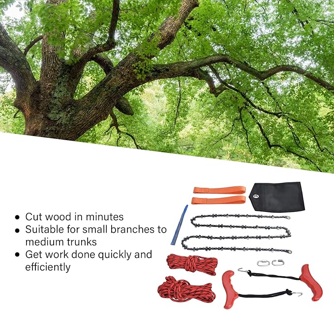 53inch Length High Reach Tree Limb Hand Rope Saw,Hand Rope Chain Saw,Both Sides Teeth Blades Folding Pocket Chainsaw for Tree Limb, Outdoor Camping, Tree Pruning, Hand Rope Chain Saw,53inch Lengt