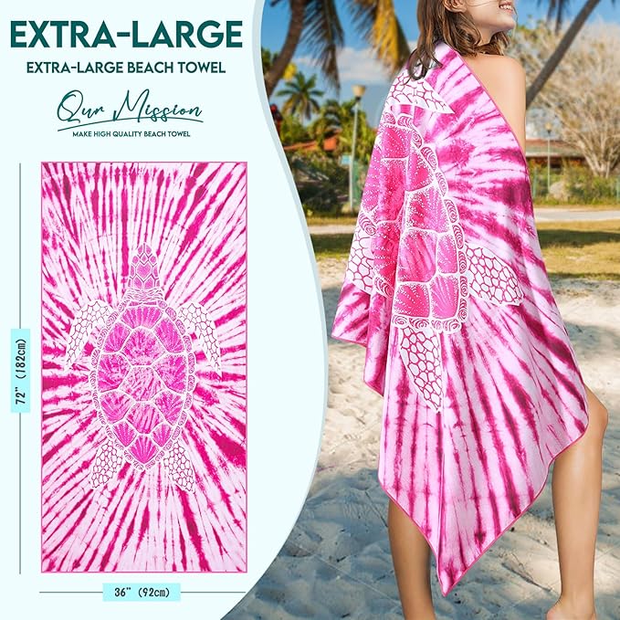 2 Packs Microfiber Oversized Lightweight Thin Beach Towel Sandproof Compact Quick Dry Clearance Towels Extra Large Sand Free Travel Beach Essentials Accessories Women Adult Gift Pink Turtle Vortex