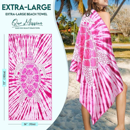 2 Packs Microfiber Oversized Lightweight Thin Beach Towel Sandproof Compact Quick Dry Clearance Towels Extra Large Sand Free Travel Beach Essentials Accessories Women Adult Gift Pink Turtle Vortex