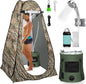 Camping Shower Tent Kit, Pop Up Privacy Shelter with LED Lights, Portable Shower Pump with 6.6 Gallons Collapsible Bucket Camp Bathroom for Adults Outdoor Hiking