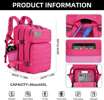 45L Military Tactical Backpack Hiking Backpacks Tactical Gear Camo Back Pack Army Molle Bag Rucksack Fitness Daypack (Pink)