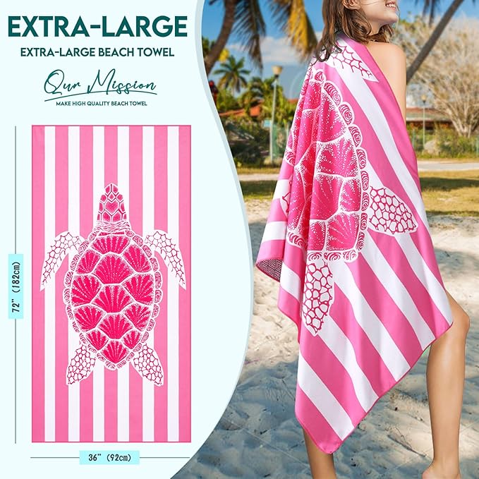 2 Packs Microfiber Oversized Lightweight Thin Beach Towel Sandproof Compact Quick Dry Clearance Towels Extra Large Sand Free Pool Travel Beach Essentials Accessories Women Adult Gift Pink Grey Turtle