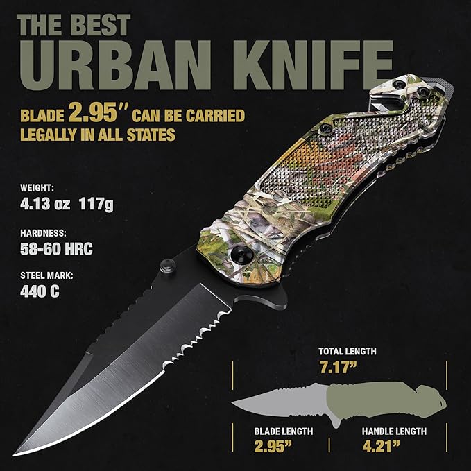 2.95” Legal Pocket Knife - Camo Folding Knife - Military Style - Small Sharp Tactical Knives - Best for Hunting Work Outdoor Activities - Mens Gift Stocking Stuffers for Men and Women 6680 C