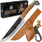 2-Piece Viking knife Set - 10.3" Wolf-Head Viking Knife with 6.5" Blade & Leather Sheath - 3" Celtic Pocket Knife with Necklace Case - Sharp Hand-Forged Real Carbon Steel