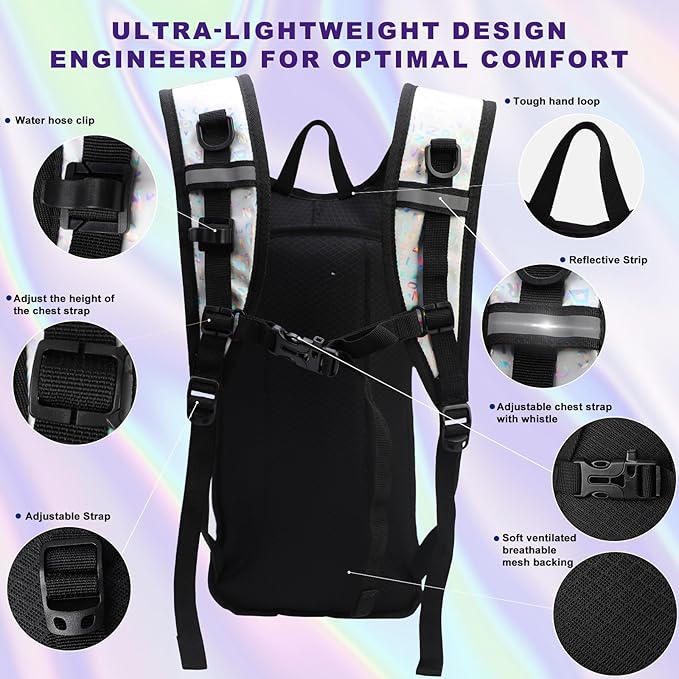 Hydration Backpack,Water Backpack with 2L Hydration Bladder,Festival Essential-Rave Hydration Pack,Lightweight Insulation HydroPack for Hiking,Running,Biking,Music Festival for Men Women