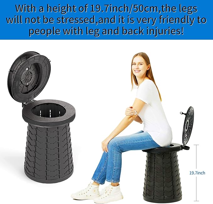 Portable Toilet for Adults, Extra Large 16.5in Height Portable Camping Toilet, Multi-Functional Mobile Toilet, Weight Capacity of 440 pounds, Convenient to Carry, Suitable for Camping, Car