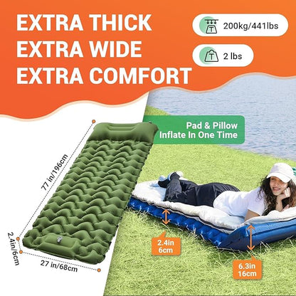 KingCamp Self Inflating Camping Mattress with Built-in Foot Pump, Connectable Durable Inflatable Sleeping Mat with Pillow, Compact Camping Air Mattress for Hiking