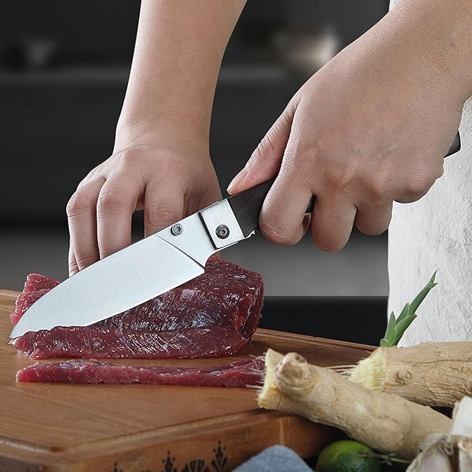 4.5" Folding Kitchen Knife Ultra Sharp 440A Stainless Steel blade Peeling Utility Knife Natural Olive Handle Portable Fruit knife for BBQ trip Outdoor Camping.