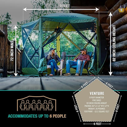 CLAM Pop Up Screen Tent, Outdoor Camping Gazebo Canopy, Venture, 9' x 9', Tan