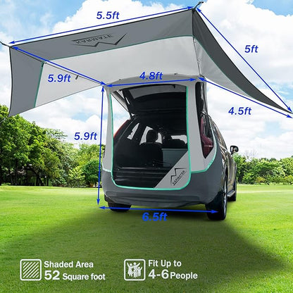 SUV Tailgate Tent with Three Sides Awning Shade & Transmittance Mosquito Net, Hatchback Camping Sunproof Car Tent, Universal SUV Windproof Car Camping Gear Tent Outdoor Travel.