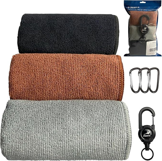 3 Pack Fishing Towels with one Heavy Duty Zinger Retractor & 3 Clips, 16x16'' Plush nap Microfiber Fabric, Ultra Absorbent Cleaning Accessories, Portable for Fly Fishing, Kayaking & Hiking