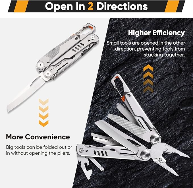 15-in-1 Multitool - Stainless Steel Pocket Knife with Nylon Sheath, Utility Tool for Camping, Hiking, and More, Multi-Functional Design with Secure Locking and Ergonomic Grip
