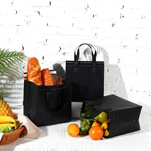 300 Pcs Insulated Take Away Bags Bulk Thermal Insulation Food for Coffee Milk Tea Hot Cold Food Fresh Seafood Cooler Pizza Delivery Bags for Catering Restaurant Grocery (Black)