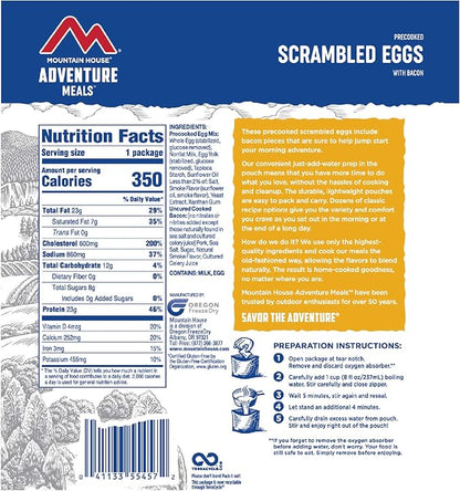 Mountain House Scrambled Eggs with Bacon | Freeze Dried Backpacking & Camping Food | Single Serving | Gluten-Free
