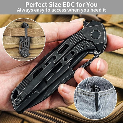 HX OUTDOORS Pocket Knife with Lock, High End S35VN Steel Folding Knife with Non Slip Titanium Alloy Handle(Black)