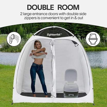 EighteenTek Shower Tent Camping, 2-Room Portable Changing Room, Outdoor Shower Enclosure, Pop Up Privacy Tent Shelter with Floor & Doors, Changing Tent, Camping Toilet, Bathroom