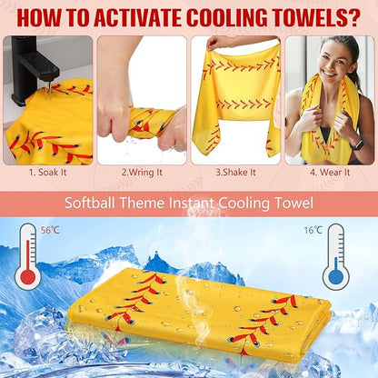 6 Pack Softball Cooling Towels for Boys, Yellow Sports Towels with Bags, 40"x12" Breathable Chilly Towel, Microfiber Towel for Softball Sport Team Gift
