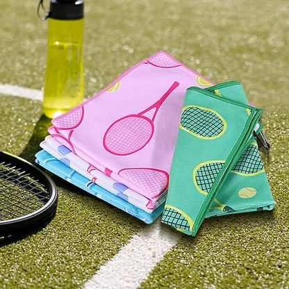 4 Pcs Tennis Towel 15 x 17 Inch Soft Tennis Prints Towels Absorbent Fast Drying Funny Tennis Towel with Carabiner Clip Tennis Hand Towels Tennis Gift for Women Men Team Sports Tennis Accessories