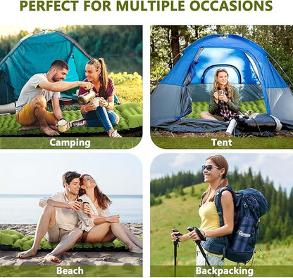 Double Camping Sleeping Pad, Extra-Thick Camping Mat for 2 Person with Pillow, Built-in Foot Pump Inflatable Sleeping Pads, Compact Camp Air Mattress for Backpacking, Hiking