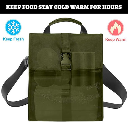 Insulated Foldable Lunch Bag- Lightweight Portable with Adjustable Shoulder Strap Lunch Box for Men, Women, Office, Work, Picnic, Hiking and Beach (Army Green(Soft Fabric))