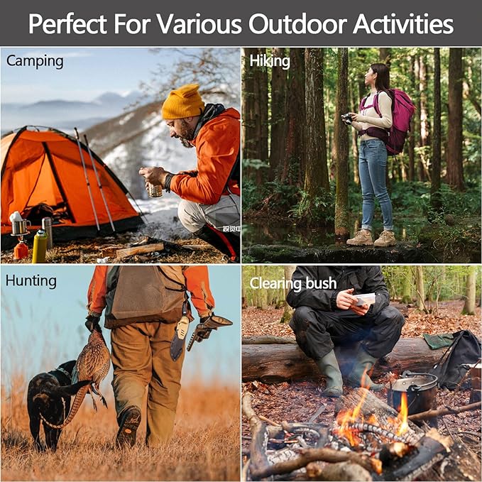 HX OUTDOORS Extra Sharp Bushcraft Knife with Fire Starter, Premium D2 Steel Fixed Blade Survival Camping Knife with Plastic Sheath for Outdoor, Hiking, Backpacking(Black)
