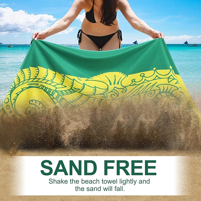 2 Packs Microfiber Oversized Lightweight Thin Beach Towel Compact Sandproof Quick Dry Clearance Towels Extra Large Sand Free Pool Travel Essentials Accessories Women Men Adults Gifts Seahorse Flamingo