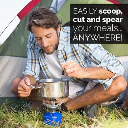 Orblue 4-in-1 Camping Utensils, 2-Pack - Portable Stainless Steel Spoon, Fork, Knife & Bottle Opener Combo Set - Travel, Backpacking Cutlery Multitool, Gray