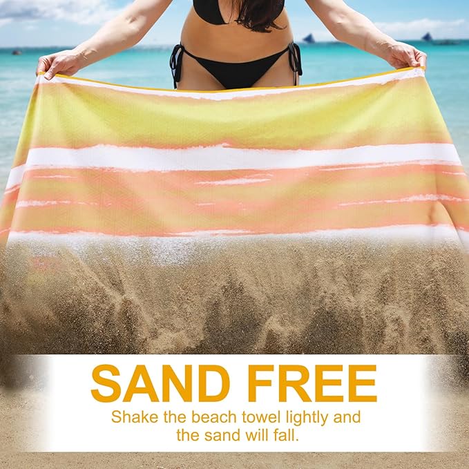 2 Pack Microfiber Oversized Beach Towel Lightweight Thin Sandproof Compact Quick Dry Clearance Towels Extra Large Sand Free Travel Beach Essentials Accessories Women Men Adult Gift Pink Yellow Stripe