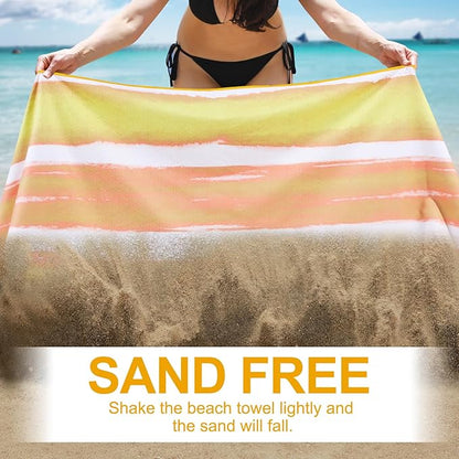 2 Pack Microfiber Oversized Beach Towel Lightweight Thin Sandproof Compact Quick Dry Clearance Towels Extra Large Sand Free Travel Beach Essentials Accessories Women Men Adult Gift Pink Yellow Stripe