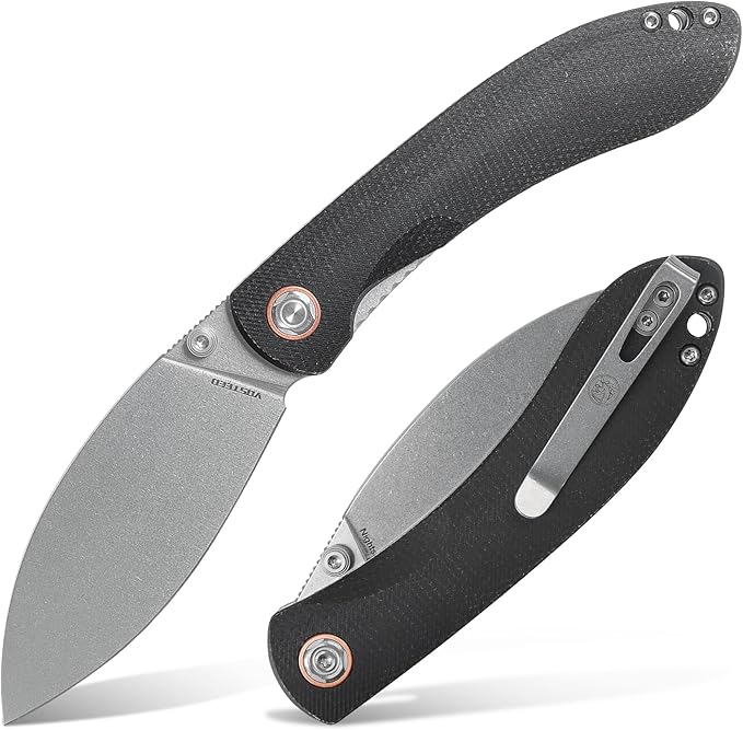 Vosteed EDC Knife, 3.26" Lightweight Folding Pocket Knife with Clip for Men and Women, Modern Shilin Cutter with Nitro-V Steel Blade, Micarta Handle for Camping, Hiking-Nightshade Series