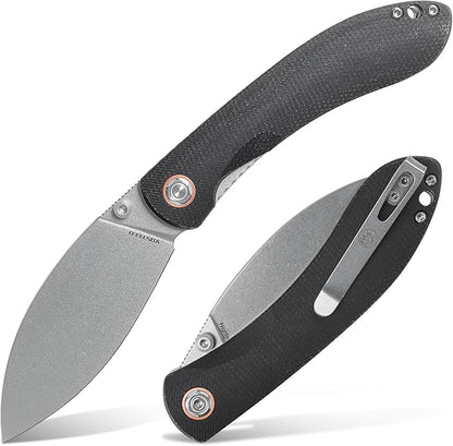 Vosteed EDC Knife, 3.26" Lightweight Folding Pocket Knife with Clip for Men and Women, Modern Shilin Cutter with Nitro-V Steel Blade, Micarta Handle for Camping, Hiking-Nightshade Series