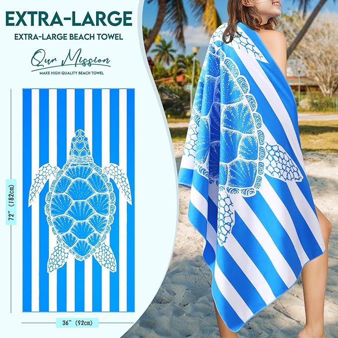 2 Packs Microfiber Oversized Beach Towel Lightweight Thin Sandproof Compact Quick Dry Clearance Towels Extra Large Sand Free Pool Travel Beach Essentials Accessories Women Adult Gift Blue Navy Turtle