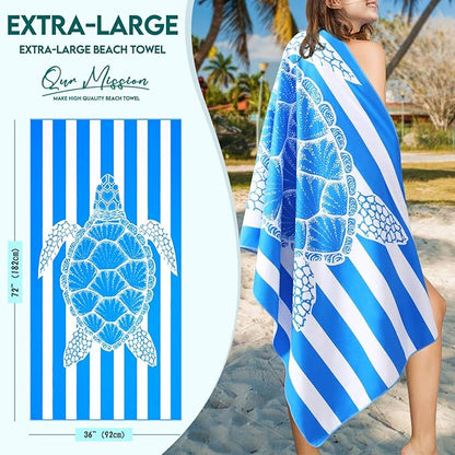 2 Packs Microfiber Oversized Lightweight Thin Beach Towel Sandproof Compact Quick Dry Clearance Towels Extra Large Sand Free Pool Travel Beach Essentials Accessories Women Adult Gift Blue Grey Turtle