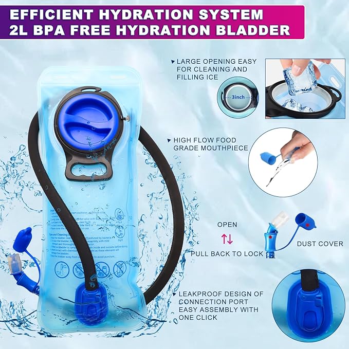Hydration Backpack,Water Backpack with 2L Hydration Bladder,Festival Essential-Rave Hydration Pack,Lightweight Insulation HydroPack for Hiking,Running,Biking,Music Festival for Men Women