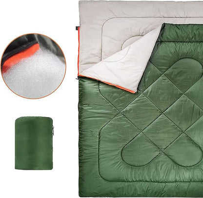 Amazon Basics 3-Season Durable Sleeping Bag for Adults, Olive Green, Queen, Ideal for Hiking