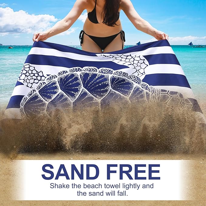 2 Packs Microfiber Oversized Beach Towel Lightweight Thin Sandproof Compact Quick Dry Clearance Towels Extra Large Sand Free Pool Travel Beach Essentials Accessories Women Adult Gift Blue Navy Turtle