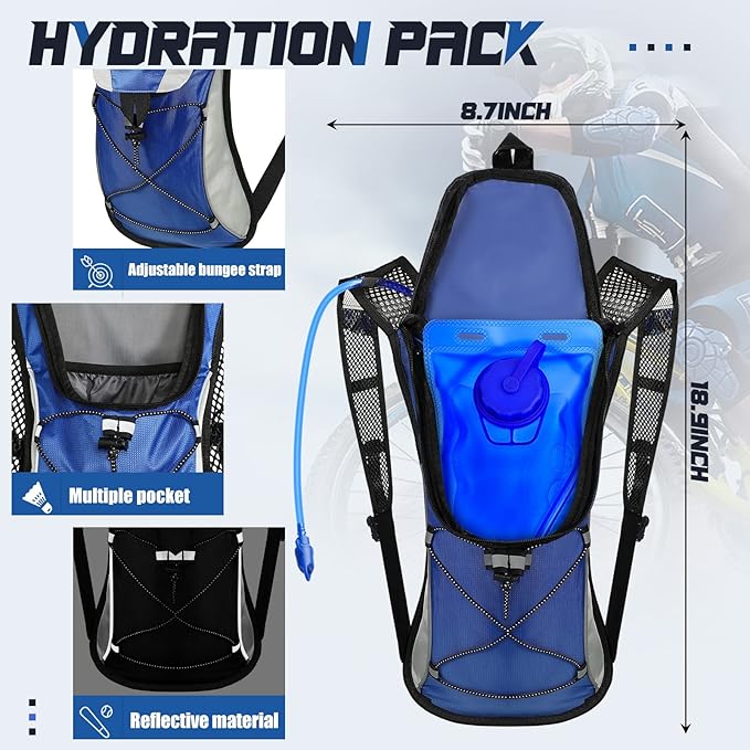 4 Pcs Hydration Backpack Pack with 2L Water Bladder, Hydration Pack with Hydration Bladder Hiking Running Cycling Biking Water Backpack Bag for Men and Women