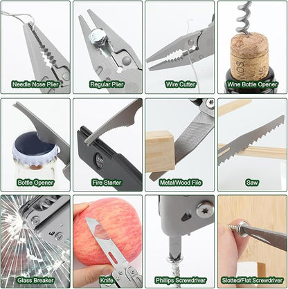 24-in-1 Multitool, AWY68ZMGO Multitool Plier with Scissor, Saw, Screwdriver, Fire Starter, Whistle, Security Lock, etc. Multitool Knife for Camping, Hiking, Simple Repair, Gift for Friend