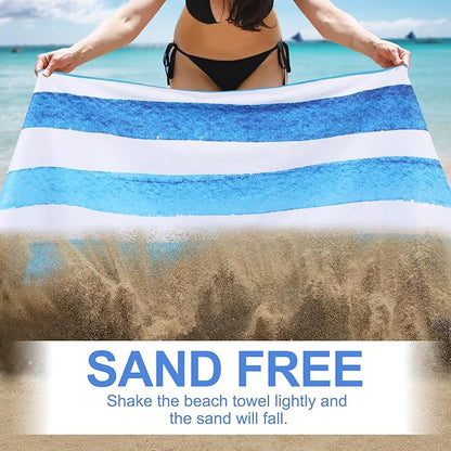 2 Pack Microfiber Oversized Beach Towel Lightweight Thin Sandproof Compact Quick Dry Clearance Towels Extra Large Sand Free Pool Travel Beach Essentials Accessories Women Adult Gift Bule Green Stripe
