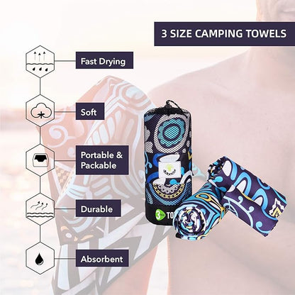 4Monster Camping Towels 3 Size at 1 Pack,Quick Dry Microfiber Towel,Beach Travel Towel Ultra Compact,Soft Gym Towel for Hiking Yoga Travel Sports Backpacking Trip and Pool