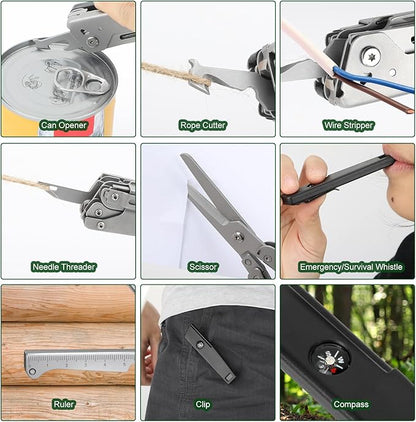 24-in-1 Multitool, AWY68ZMGO Multitool Plier with Scissor, Saw, Screwdriver, Fire Starter, Whistle, Security Lock, etc. Multitool Knife for Camping, Hiking, Simple Repair, Gift for Friend