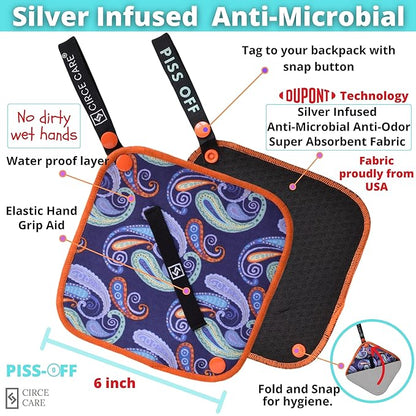 Pee Cloth:Silver Infused Pee rag for Women who Pee Outdoors, Reusable Absorbent Wipes, Eco alt. to Toilet Paper, Female Urination Solution for Camping, Hiking (2pc Combi- Galaxy+Fiesta)