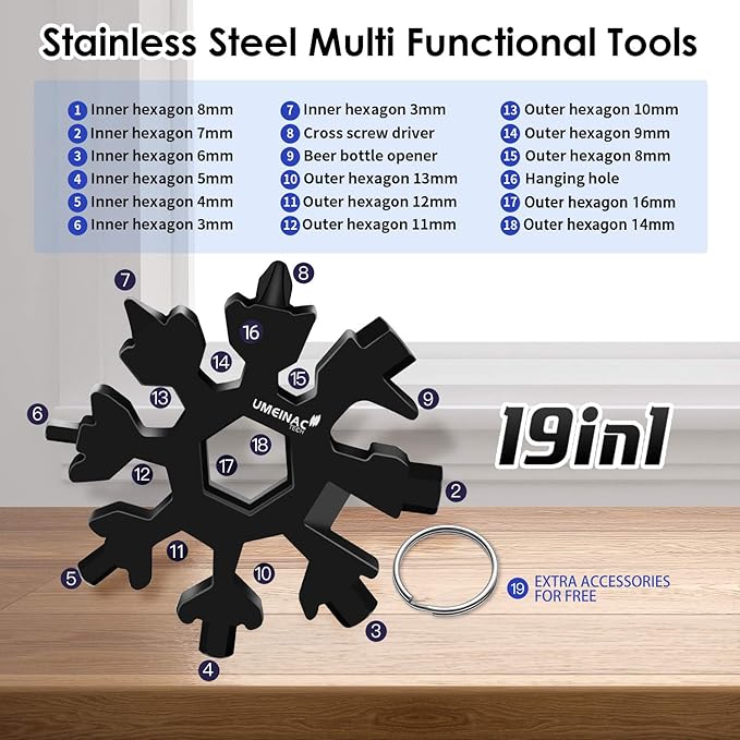 19 in 1 Snowflake Multitool Keychain Multi-Tool, 3 Pack Keychain Multi Tool Snowflake Wrench Screwdriver Bottle Opener Key Chain Tools Gadgets For Men