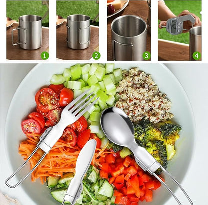 Camping Cookware Set Portable Backpacking Stove Kit, Mini Camp Stove with Non-Stick Lightweight Pots Pans and Stainless Steel Fork Knife Spoon for Outdoor Camping Hiking Cooking Gear