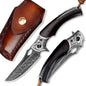 3.5in handmade japanese vg10 damascus steel blade folding pocket knife for men and women,leather sheath,ebony wood handle,liner lock,edc outdoor knives for camping