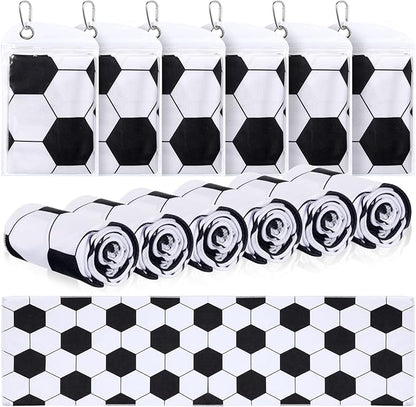 6 Pack Soccer Cooling Towels for Boys, Soccer Sports Towels with Bags, 40"x12" Breathable Chilly Towel, White and Black Microfiber Towel for Sport Team Gift