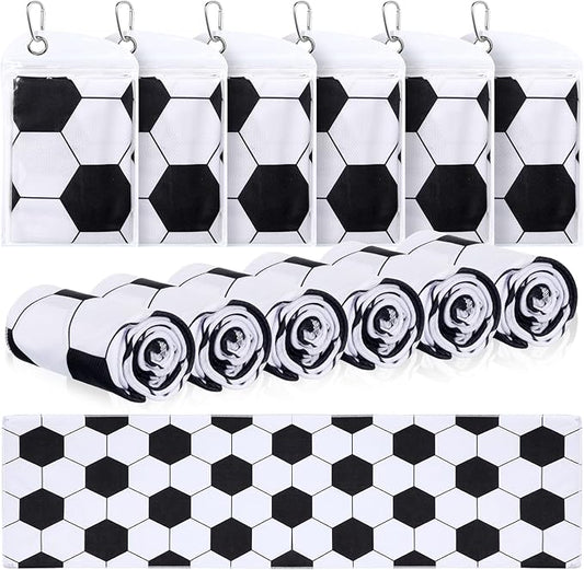 6 Pack Soccer Cooling Towels for Boys, Soccer Sports Towels with Bags, 40"x12" Breathable Chilly Towel, White and Black Microfiber Towel for Sport Team Gift