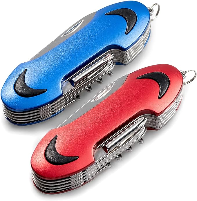 2 PCS Pack Foldable Pocket Swiss Style Army Knife, 12-in-1 Multitools Pocket Knife for Camping Hiking Multi Function Survival Tool