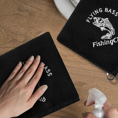 3 Pack Microfiber Fishing Towels with Clip 16’ x 16’ Camping Towel Black Hiking Towels Boat Towels Bait Towel Golf Towel For Man Women Camper Club Effective Cleaning of Fishing Gears Dirty Hands Body