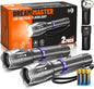 2 Pack LED Flashlights High Lumens with 6 AAA Batteries, 5 Modes Mini Waterproof Tactical Flashlight for Camping Hiking, Bright Flashlight with Zoomable, Fathers Day Dad Gifts for Him, Grey & Purple